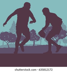 Rugby player man landscape vector background with forest trees