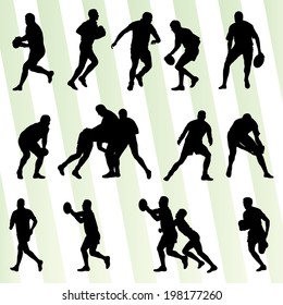 Rugby Player Man Silhouette Vector Background Set 