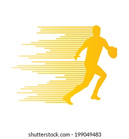 Rugby player man silhouette vector background concept made of stripes