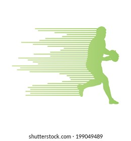 Rugby player man silhouette vector background concept made of stripes