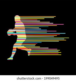 Rugby player man silhouette vector background concept made of stripes