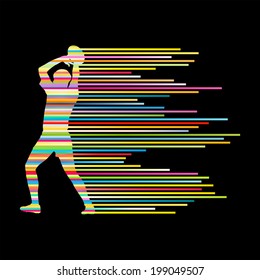Rugby player man silhouette vector background concept made of stripes