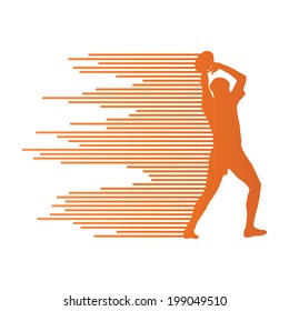 Rugby player man silhouette vector background concept made of stripes