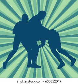 Rugby player man vector abstract background with retro colors