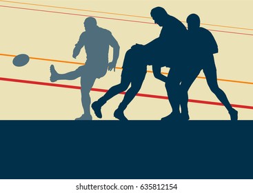 Rugby player man vector abstract background with retro colors