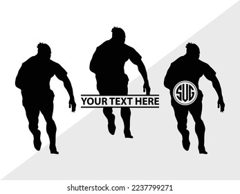 Silueta de ilusión de vectores monograma del jugador de rugby