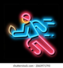 Rugby Player in Motion neon light sign vector. Glowing bright icon Rugby Player in Motion sign. transparent symbol illustration
