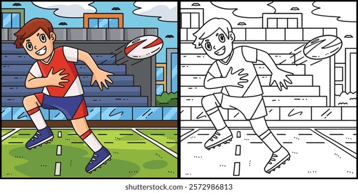 Rugby Player Passing Ball Backwards Illustration