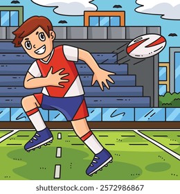 Rugby Player Passing the Ball Backwards Colored 