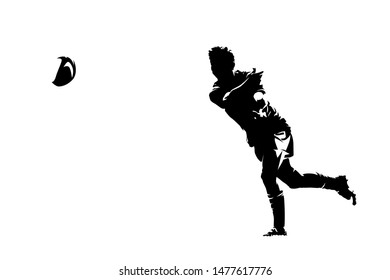 Rugby player passing ball, ink drawing. Abstract isolated silhouette