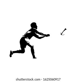 Rugby player passing ball, isolated vector silhouette. Ink drawing. Throwing ball