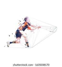 Rugby player passing ball, isolated low polygonal vector illustration. Geometric drawing. Throwing ball