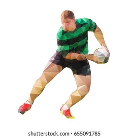 Rugby player passing ball, polygonal vector silhouette