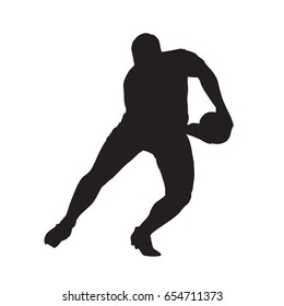 Rugby player passing ball, vector isolated silhouette