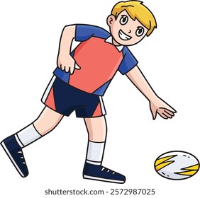 Rugby Player Picking Up the Ball Cartoon Clipart