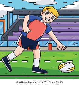 Rugby Player Picking Up the Ball Colored Cartoon 