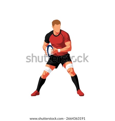 A rugby player ready for action. Strong vector illustration of an athlete holding a ball, ideal for themes of strength, sports, and teamwork.