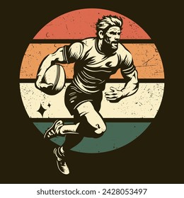 Rugby Player Rugger Retro tshirt Design Vector