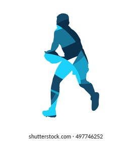 Rugby player running. Abstract blue vector silhouette