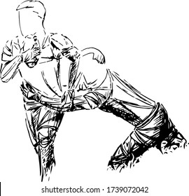 Rugby player running with ball, abstract vector silhouette. American football