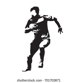 Rugby player running with ball, abstract vector silhouette, front view