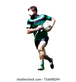 Rugby player running with ball, abstract geometric illustration