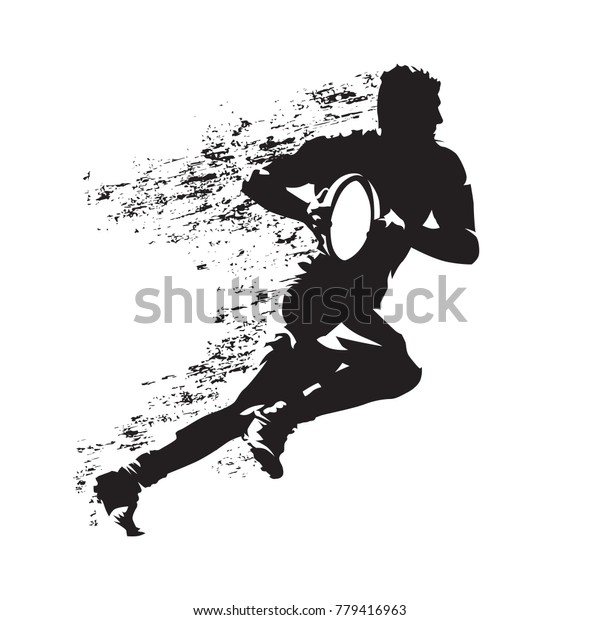 ラグビー選手がボールで走る 抽象的なグランジベクターシルエット のベクター画像素材 ロイヤリティフリー
