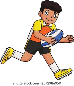 Rugby Player Running the Ball Cartoon Clipart