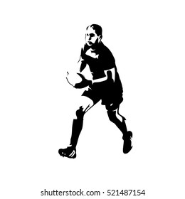 Rugby player running with ball in his hands, abstract vector silhouette