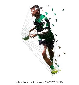 Rugby player running with ball, isolated low polygonal vector illustration