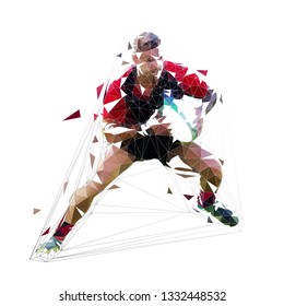 Rugby player running with ball, isolated low polygonal vector illustration