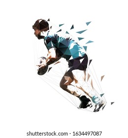 Rugby player running with ball, isolated low polygonal vector illustration