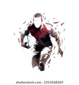 Rugby player running with ball, isolated low polygonal vector illustration, rugby logo, geometric drawing from triangles