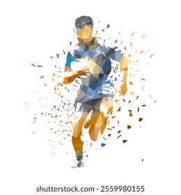 Rugby player running with ball, isolated low poly vector illustration, geometric drawing