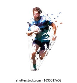 Rugby player running with ball, low polygonal isolated vector illustration