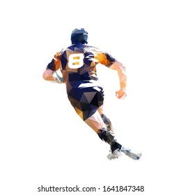 Rugby player running with ball, low polygonal isolated vector illustration