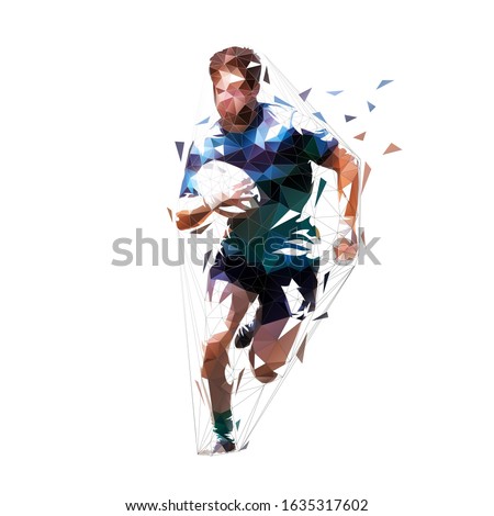 Rugby player running with ball, low polygonal isolated vector illustration