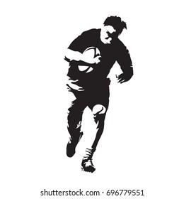 Rugby player running forward, abstract vector silhouette, front view