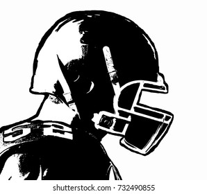 rugby player, side view black and white hand drawn American football or rugby team player isolated on white background or surface, vector illustration. sports team concept illustration vector on white