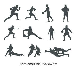 Rugby player silhouettes, Rugby player silhouette set