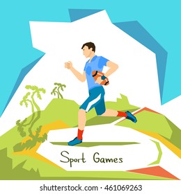 Rugby Player Sport Competition Flat Vector Illustration