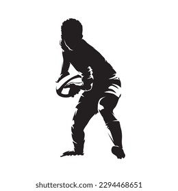 Rugby player throwing ball, isolated vector silhouette. Rugby logo