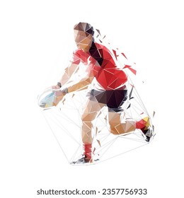 Rugby player throwing ball, isolated low poly vector illustration. Rugby logo