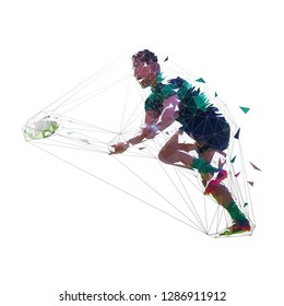 Rugby player throwing ball, low polygonal vector illustration. Team sport