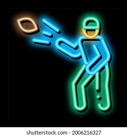 Rugby Player Throws Ball neon light sign vector. Glowing bright icon Rugby Player Throws Ball sign. transparent symbol illustration