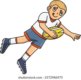 Rugby Player Trying to Score Cartoon Clipart