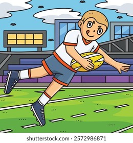 Rugby Player Trying to Score Colored Cartoon 