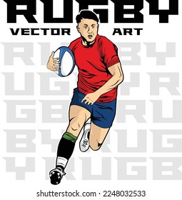 Rugby player vector design running illustration logo silhouette, sport art trace