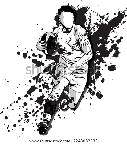 Rugby player vector design running illustration logo silhouette, sport art trace