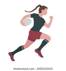 rugby player woman with a ball, vector illustration